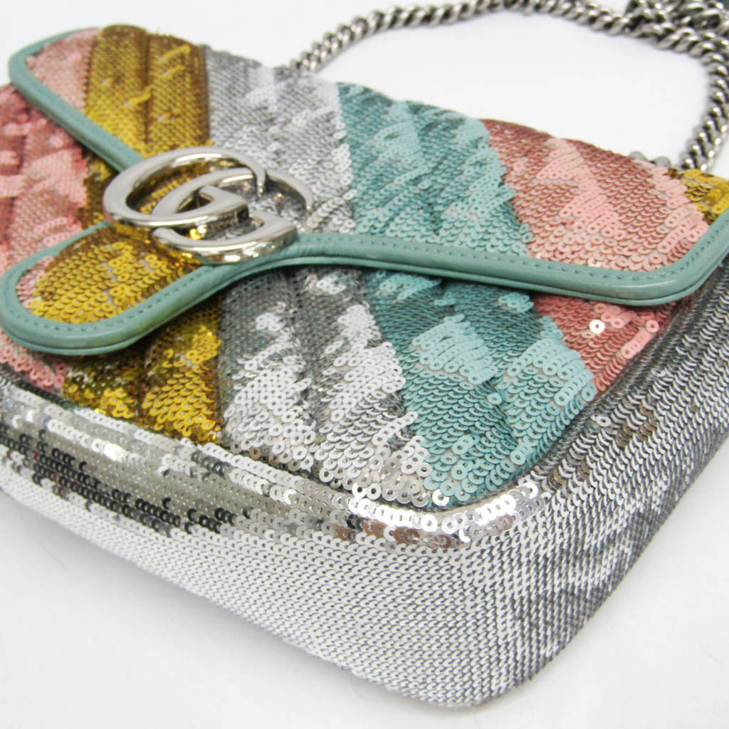 GUCCI Pre-Loved GG Marmont shoulder bag with multicolored sequins and chain strap for stylish looks
