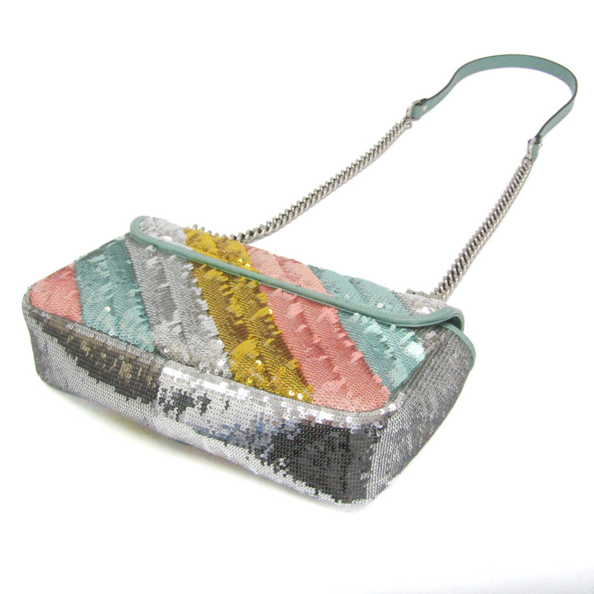 GUCCI Pre-Loved GG Marmont shoulder bag featuring a colorful sequined design and chain strap