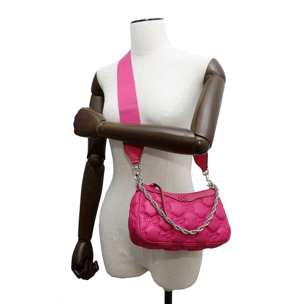 MANSII GUCCI Pre-Loved GG Matelasse shoulder bag in vibrant pink with chain strap and stylish design