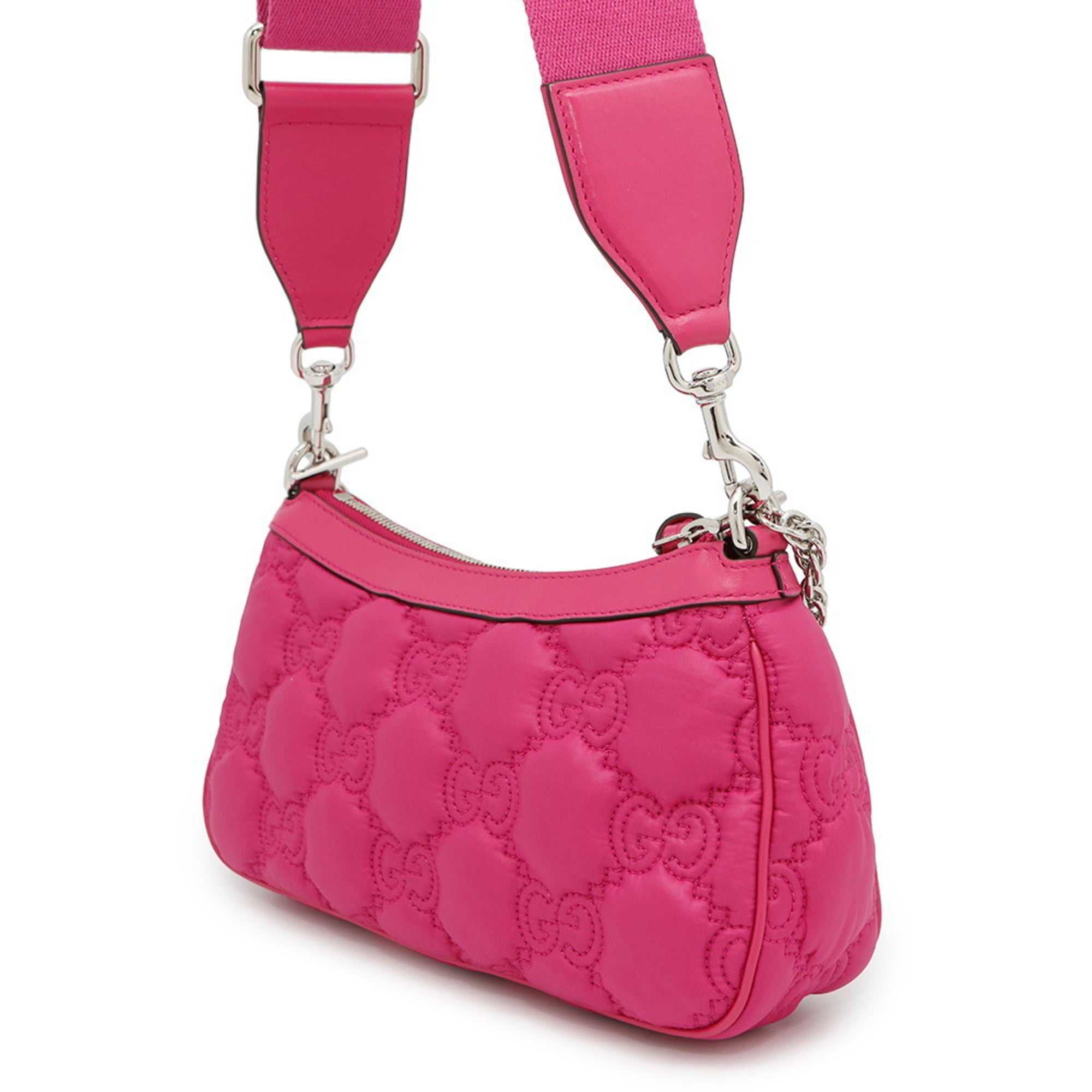 MANSII GUCCI Pre-Loved GG Matelasse shoulder bag in bright pink with quilted design and adjustable strap