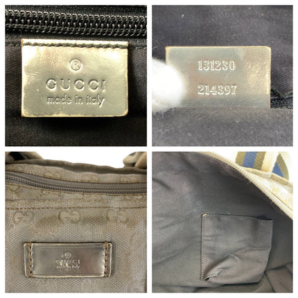 GUCCI pre-owned bag interior details including labels and tags for authenticity