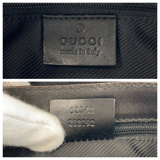 GUCCI pre-owned bag interior label showing craftsmanship details and authenticity stamp