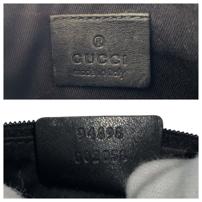 GUCCI pre-owned bag interior tag showing brand name and authenticity details