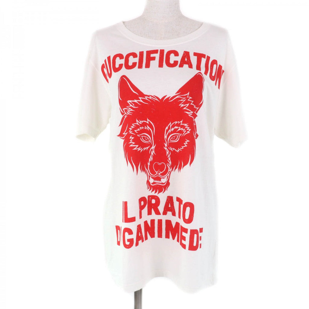 Pre-owned Gucci t-shirt featuring bold red graphic print of a wolf on a white background