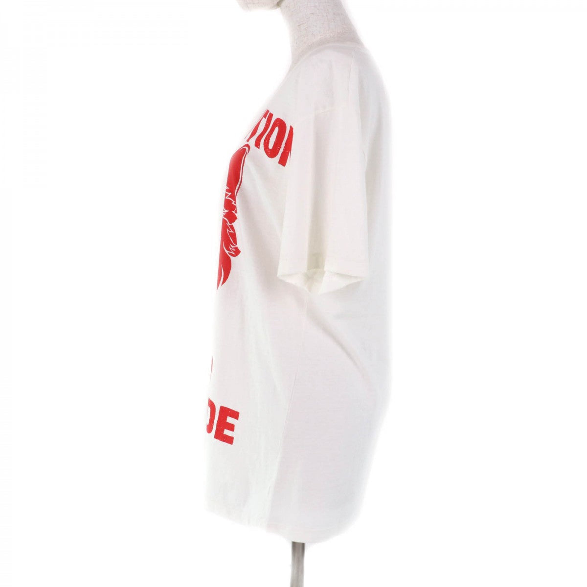Side view of a pre-owned Gucci t-shirt in white with bold red graphic print