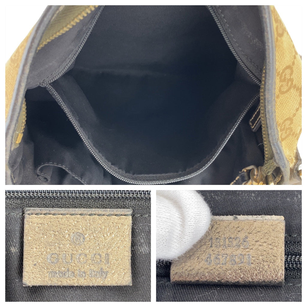 GUCCI vintage bag interior with zipper closure and brand tag visible for authenticity