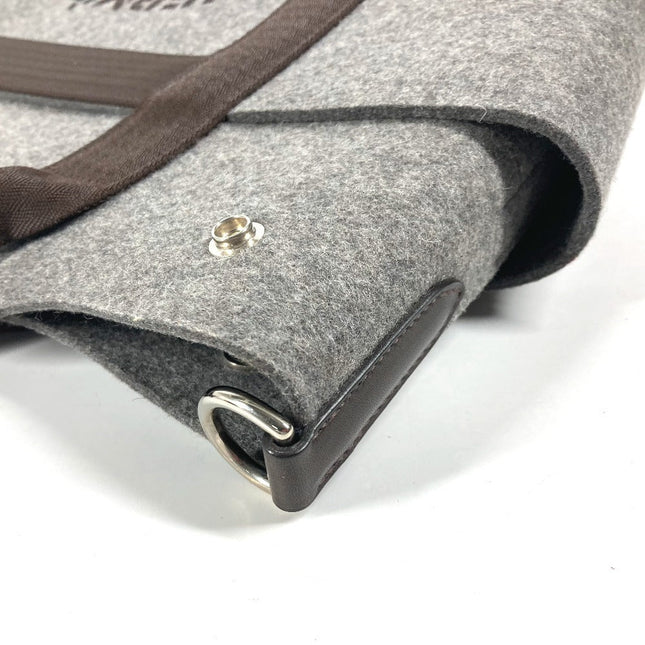 HERMES pre-owned gray felt bag with brown leather accents and polished hardware