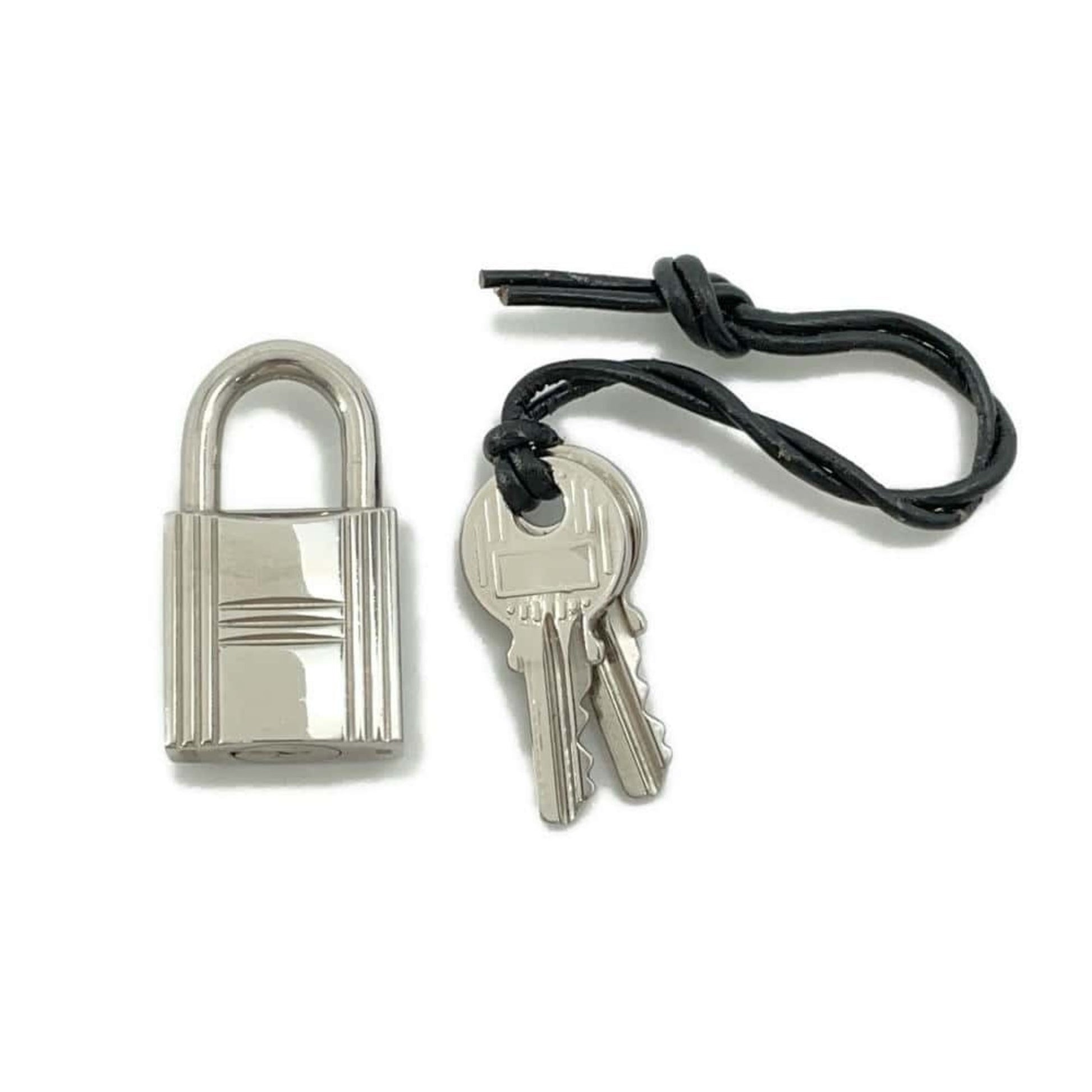 Pre-owned Hermes Lock and Key Set on Leather Strap for Bag Security