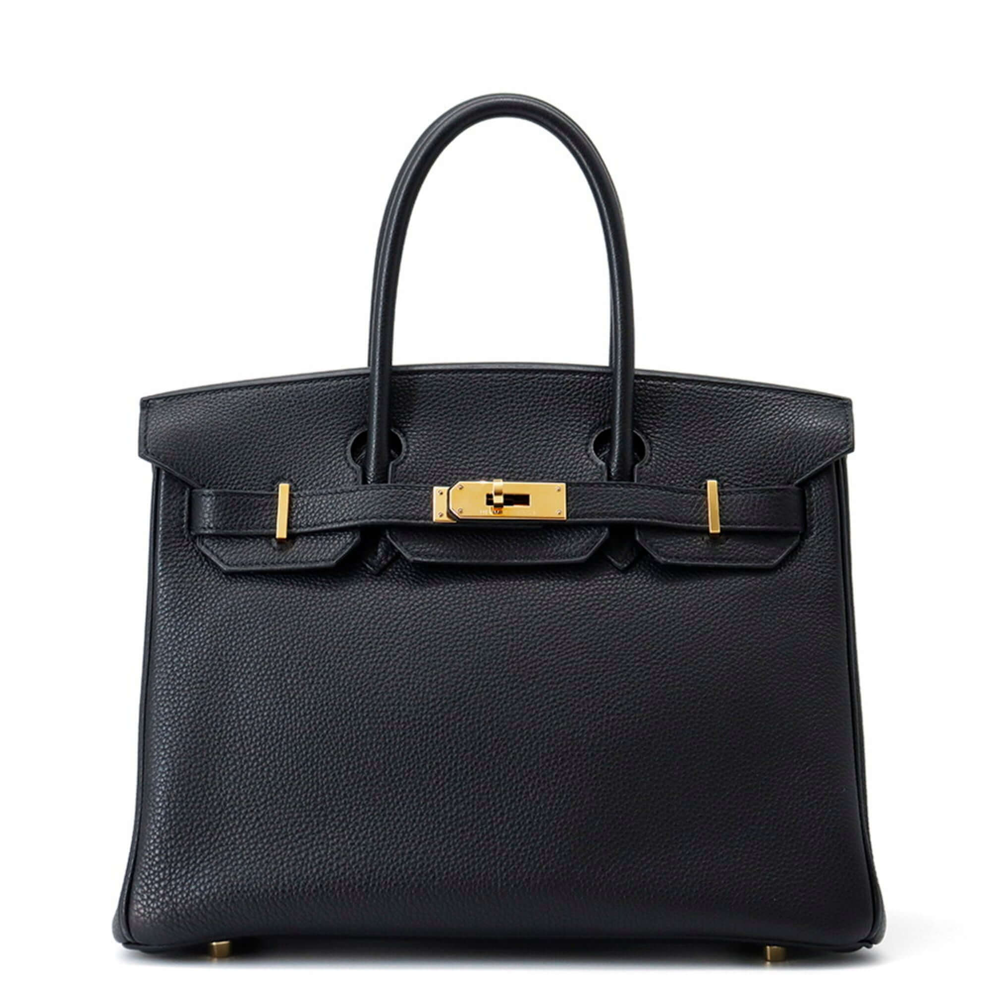 Elegant pre-owned Hermès Birkin 30 handbag in black leather with gold hardware