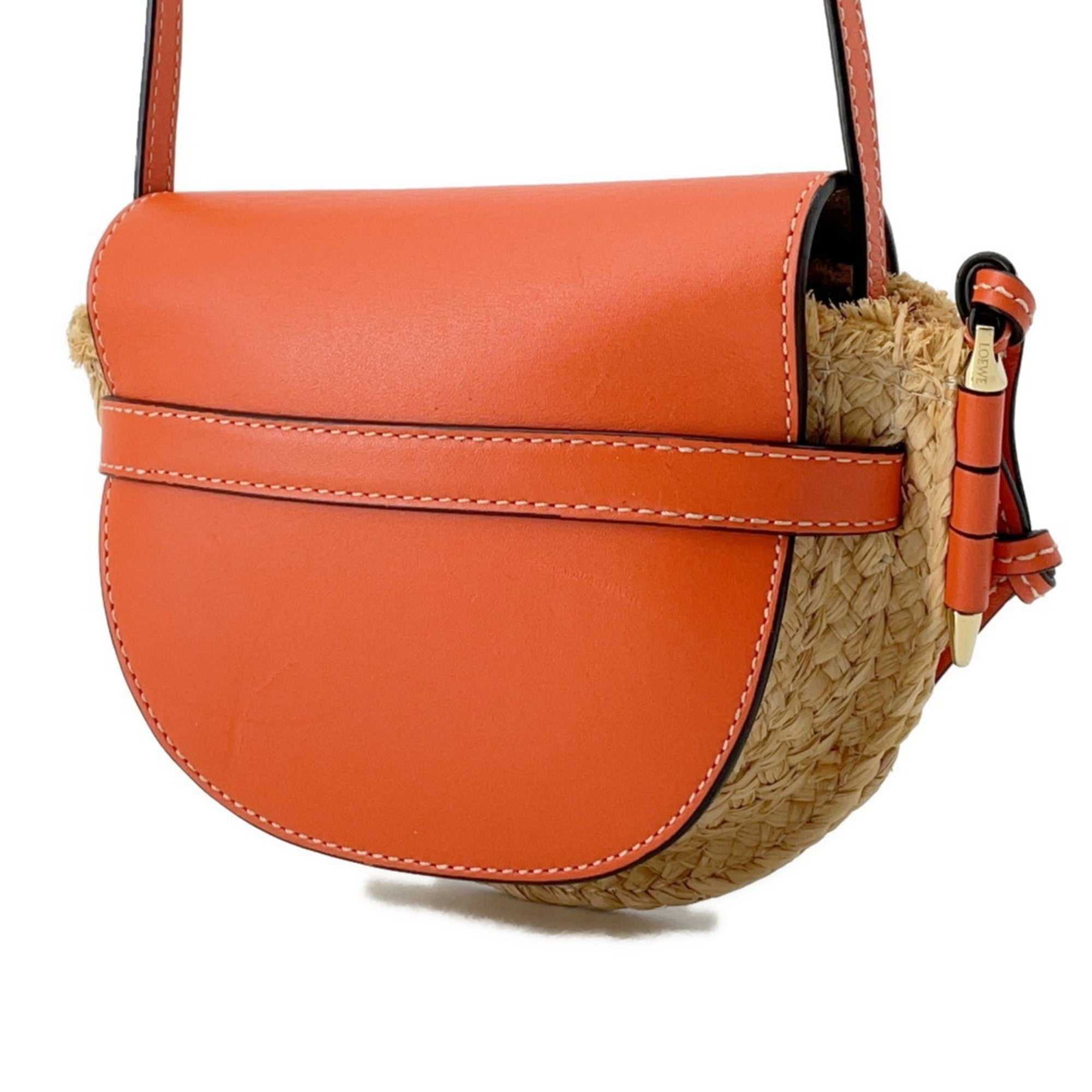 MANSII LOEWE Pre-Loved Gate Mini Raffia Bag with vibrant orange leather and woven straw detail