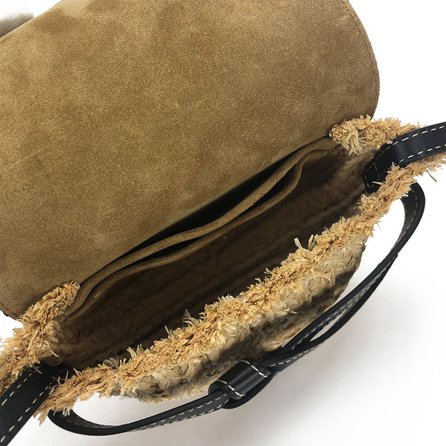 LOEWE pre-owned bag with suede and textured fabric interior featuring spacious compartments