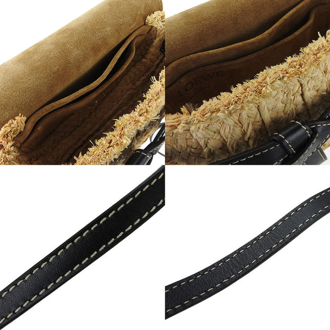LOEWE pre-owned bag featuring a natural straw exterior and black leather accents