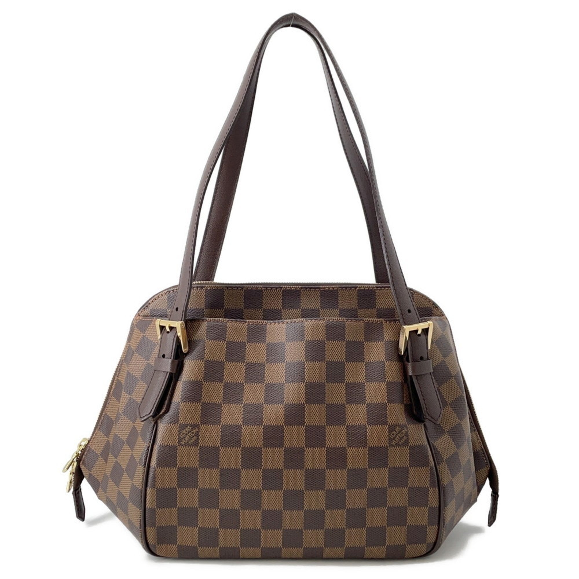 Authentic Louis Vuitton Belem MM bag for sale in brown Damier canvas with leather straps
