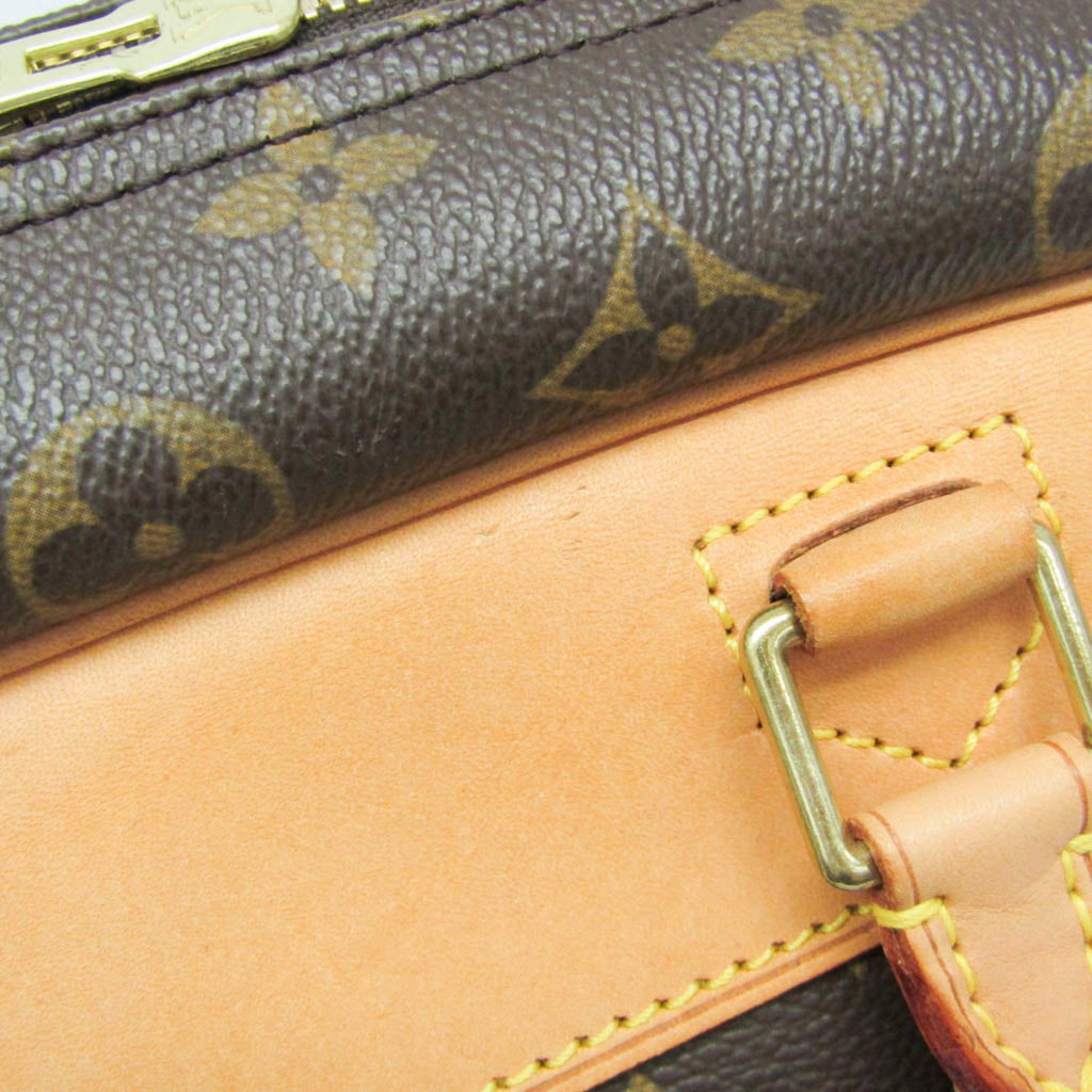 Close-up of a LOUIS VUITTON pre loved Deauville bag showcasing the iconic monogram pattern and leather trim