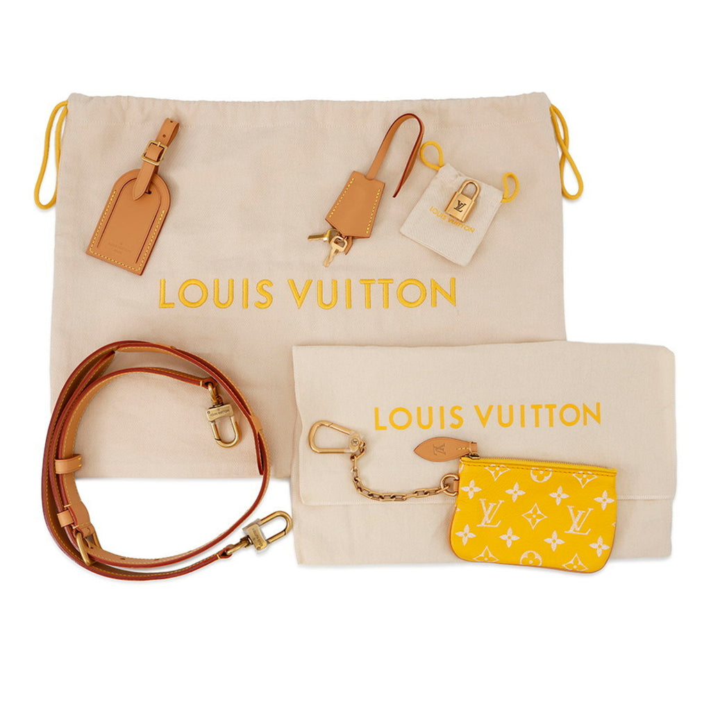 MANSII Pre-loved Louis Vuitton accessory set including a yellow wallet, strap, and dust bag