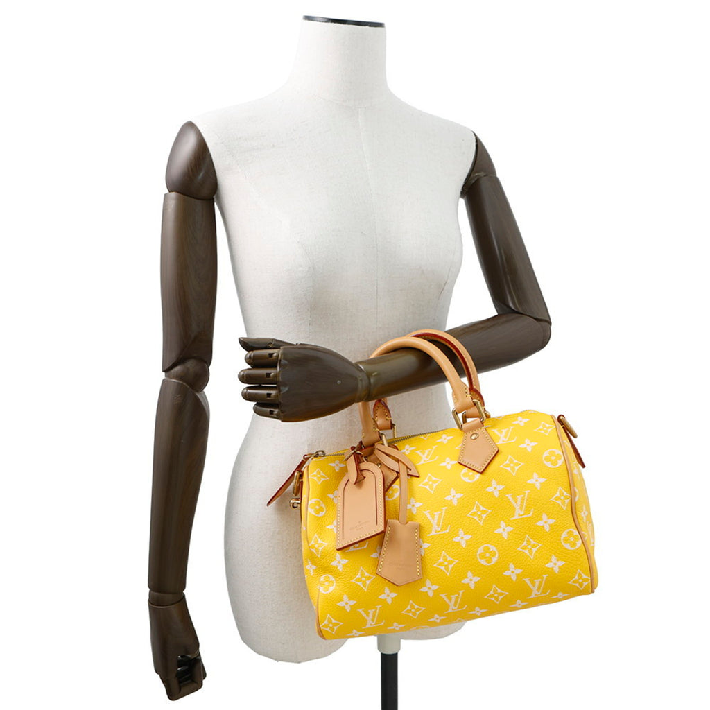 MANSII Pre-loved Louis Vuitton Yellow Speedy Bag with Iconic Monogram Design and Leather Handles