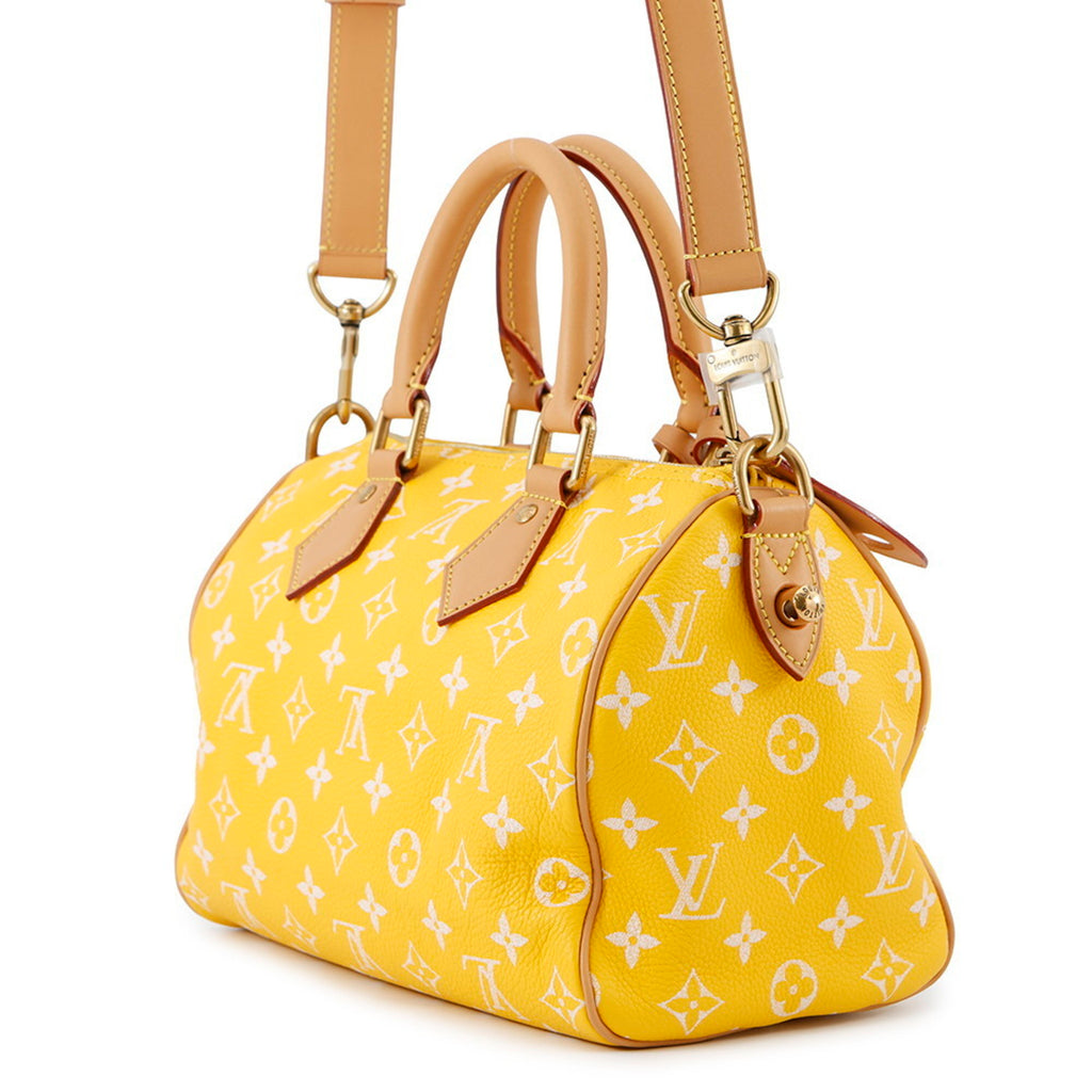 MANSII Pre-loved Louis Vuitton Yellow Handbag with Signature Monogram and Leather Accents
