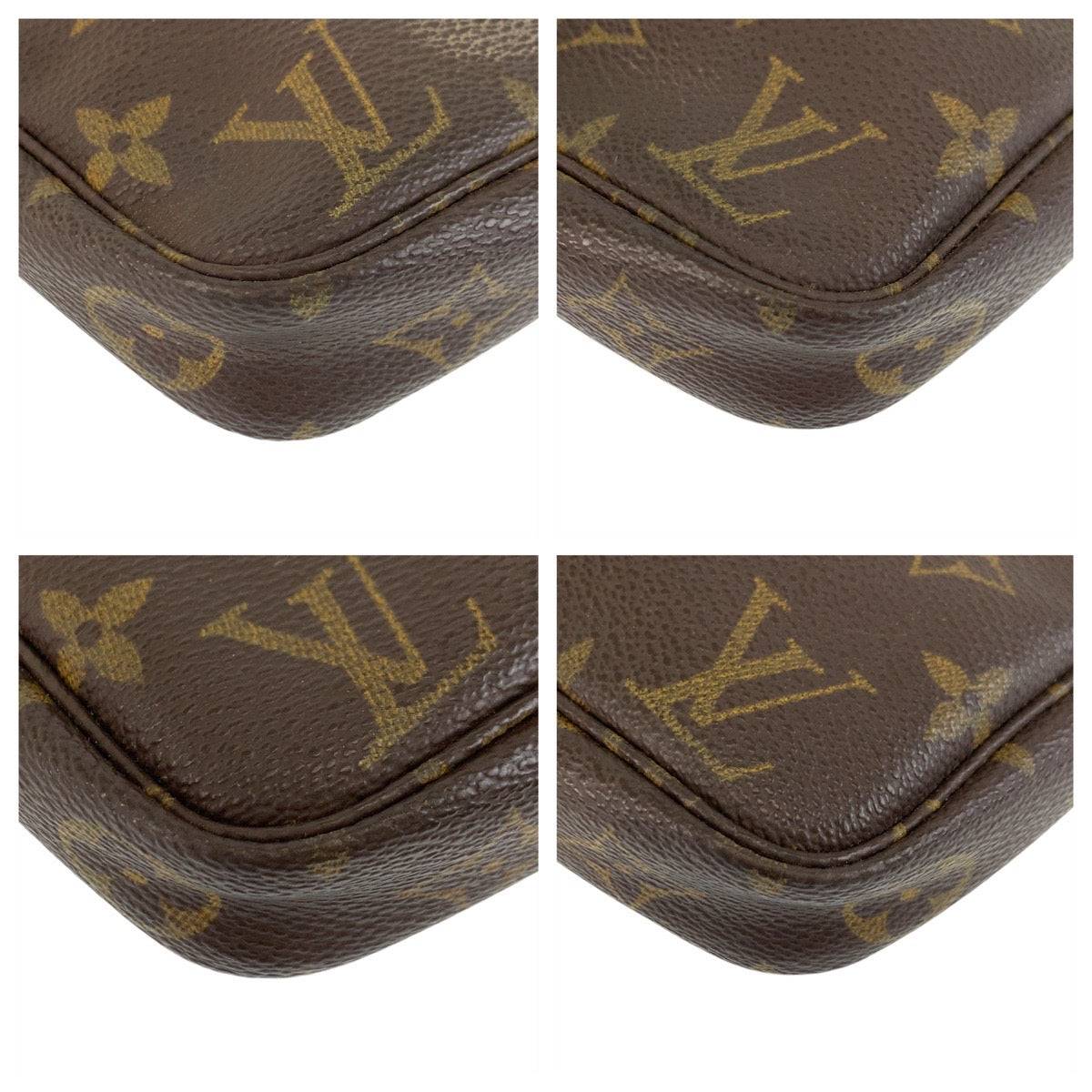Close-up of a pre-owned Louis Vuitton bag showcasing iconic monogram pattern and textured leather