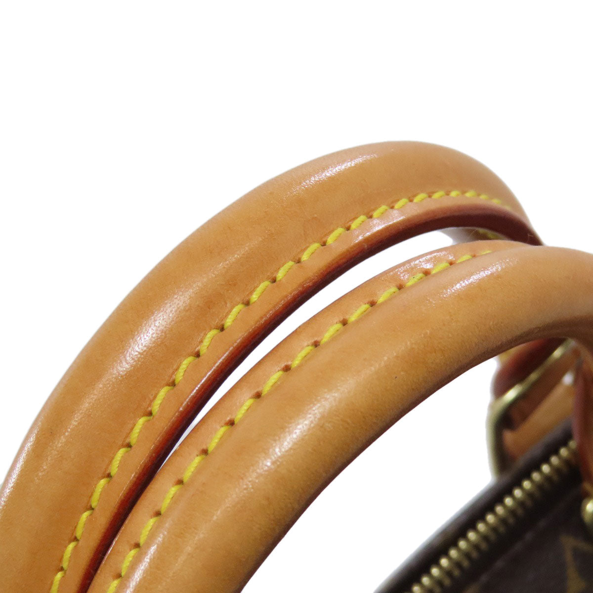 LOUIS VUITTON pre-owned bag featuring stylish tan leather handles with yellow stitching