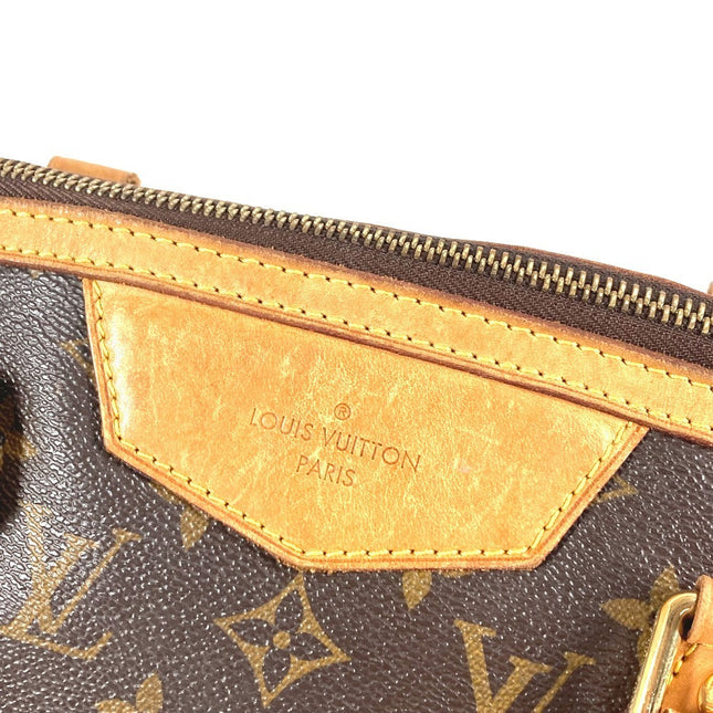 Close-up of a pre-owned Louis Vuitton bag featuring a classic monogram canvas design