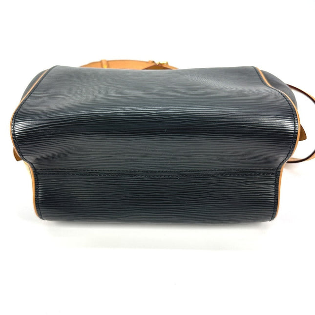 Louis Vuitton pre-owned bag featuring classic design with textured black leather and contrasting tan accents