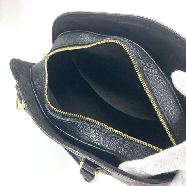 Pre-Owned Louis Vuitton Black Leather Bag with Interior Zip Pocket and Gold Zipper Closure