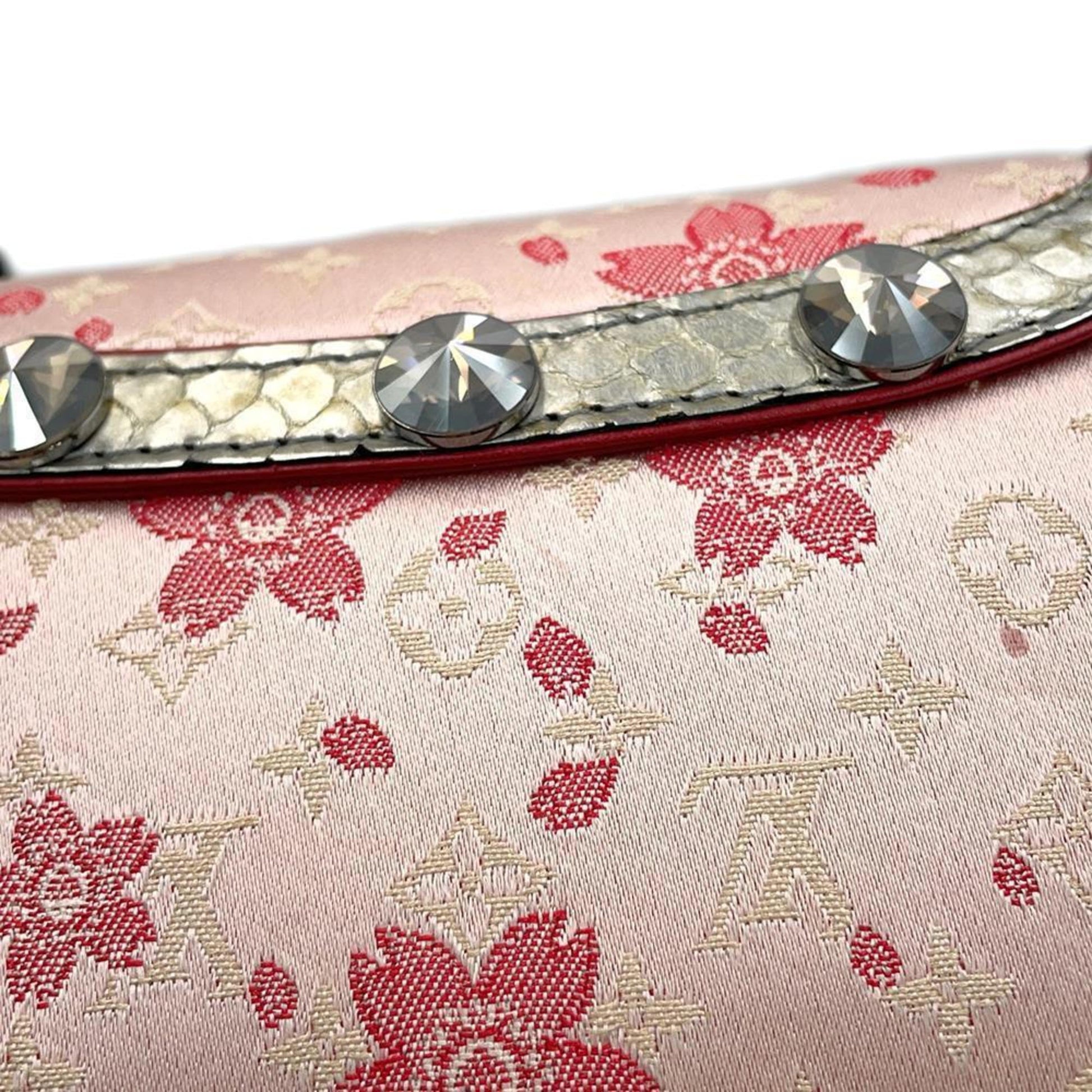 Pre-owned Louis Vuitton handbag in pink with floral pattern and decorative crystals