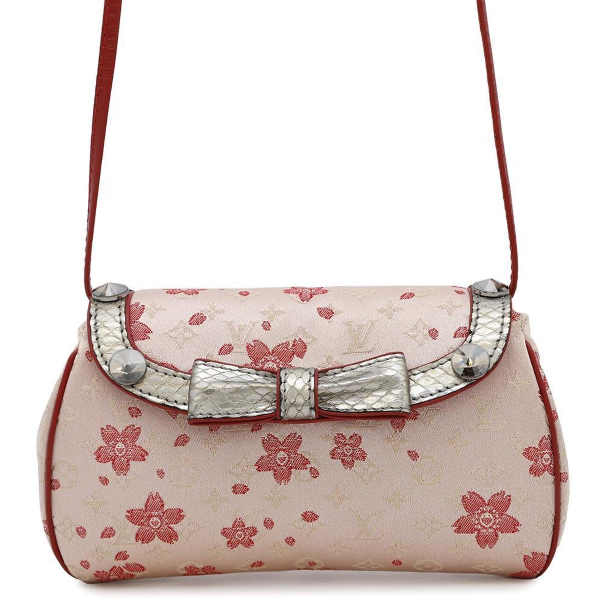 Louis Vuitton Pre-owned Floral Bow Shoulder Bag with Red Accents and Metal Details