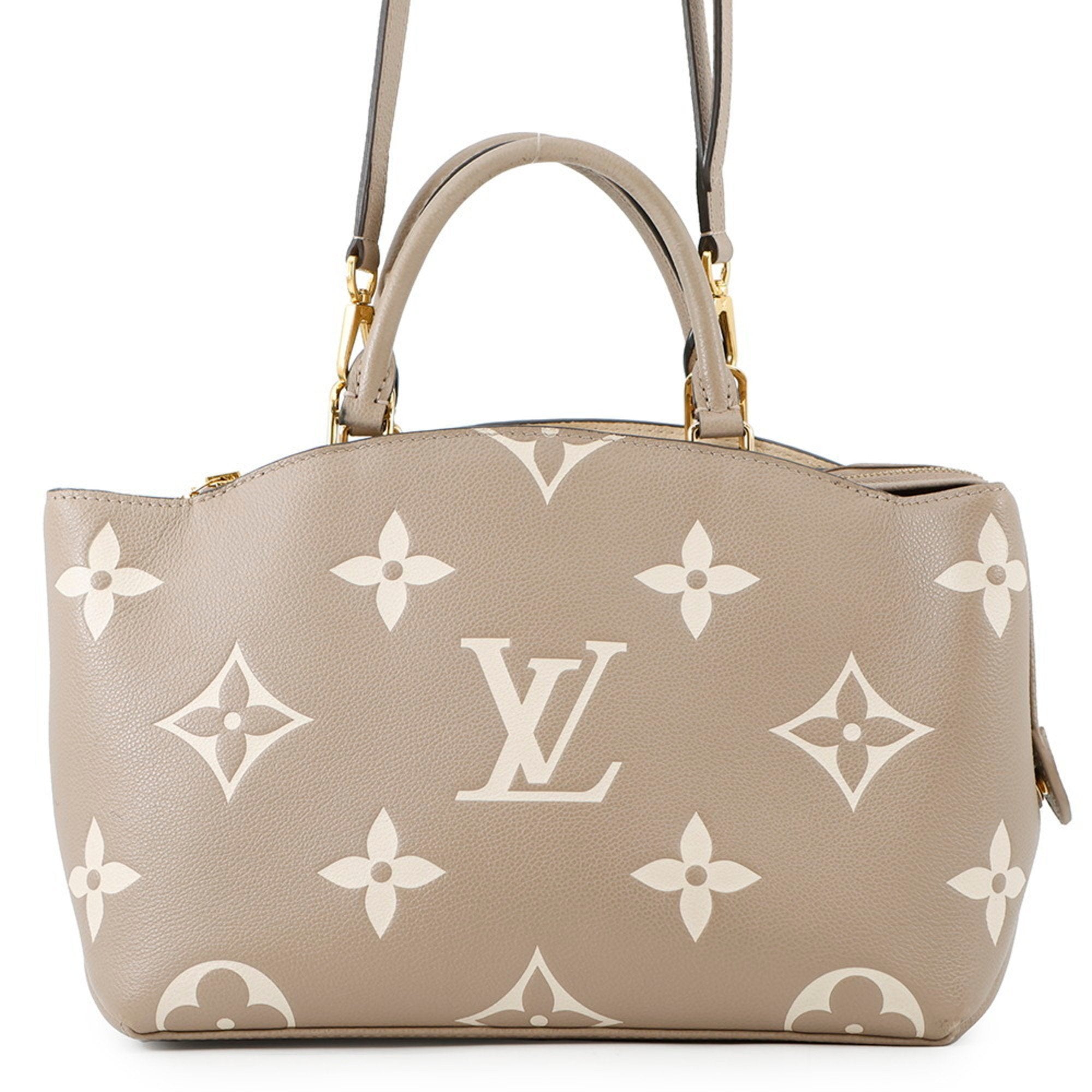 MANSII LOUIS VUITTON used Petit Palais PM handbag in beige with signature floral pattern