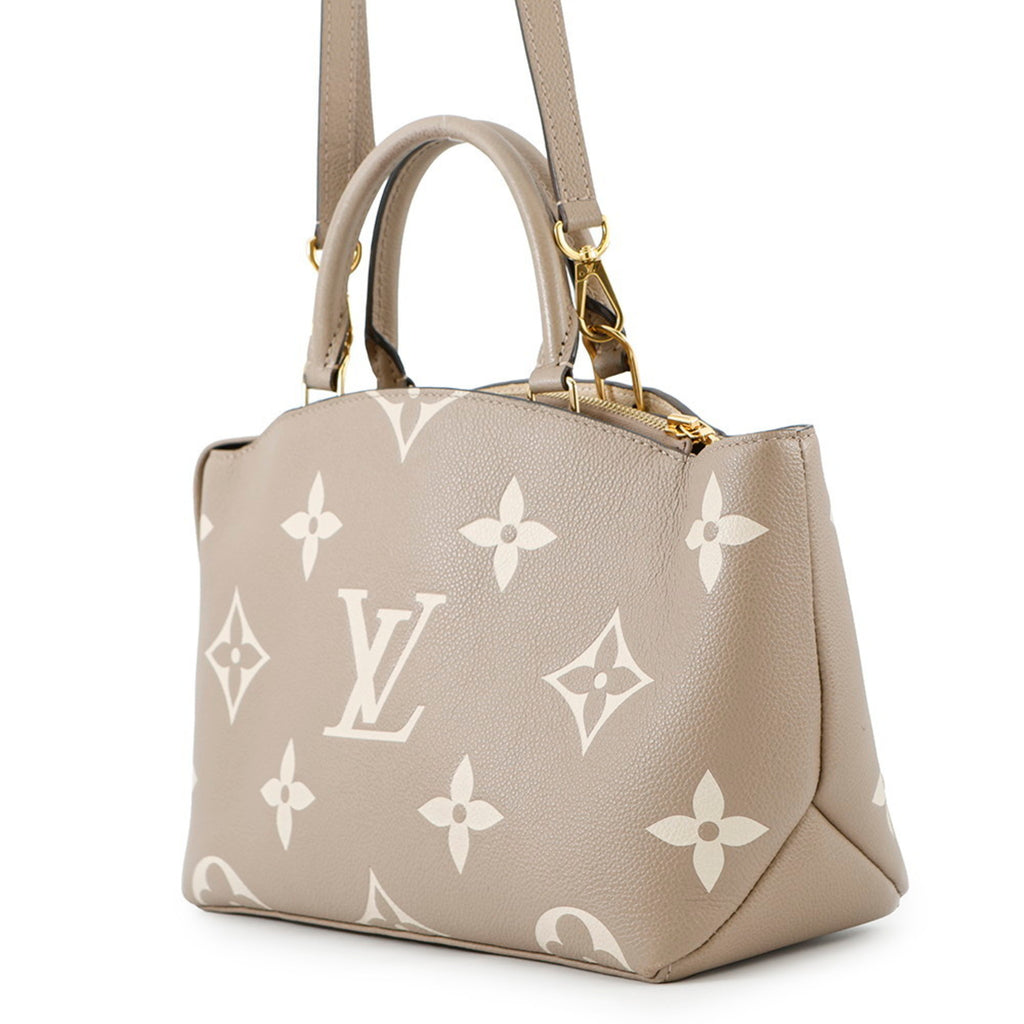 MANSII LOUIS VUITTON used Petit Palais PM handbag in beige with iconic logo and floral design