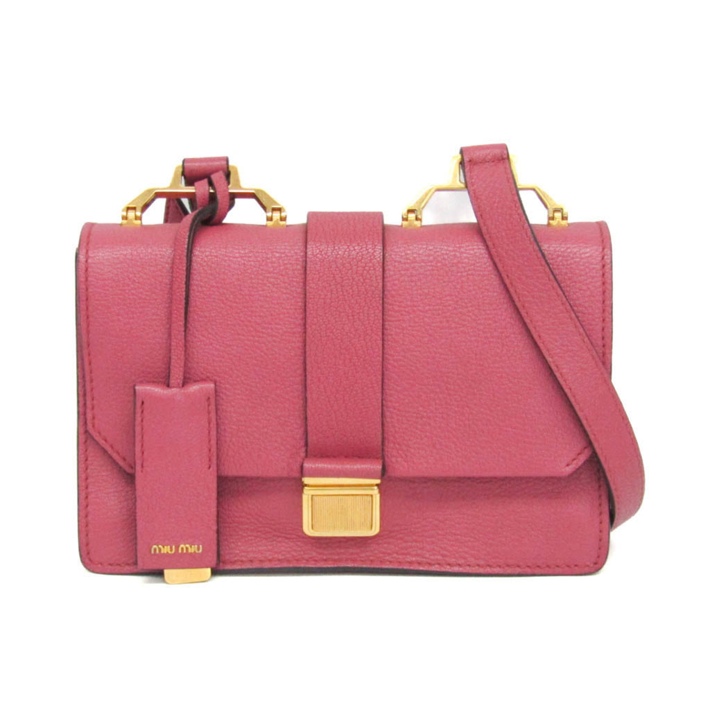MIU MIU Pre-Loved MADRAS shoulder bag in vibrant pink leather with gold accents and a detachable strap