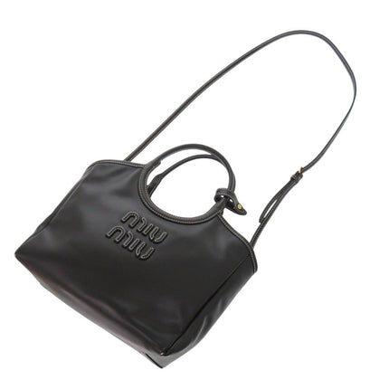 MIU MIU pre-owned black leather handbag with top handles and shoulder strap