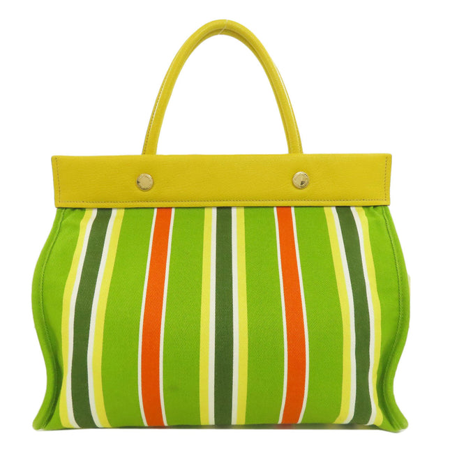 MIUMIU pre-owned striped bag in vibrant green, yellow, and orange with sturdy handles
