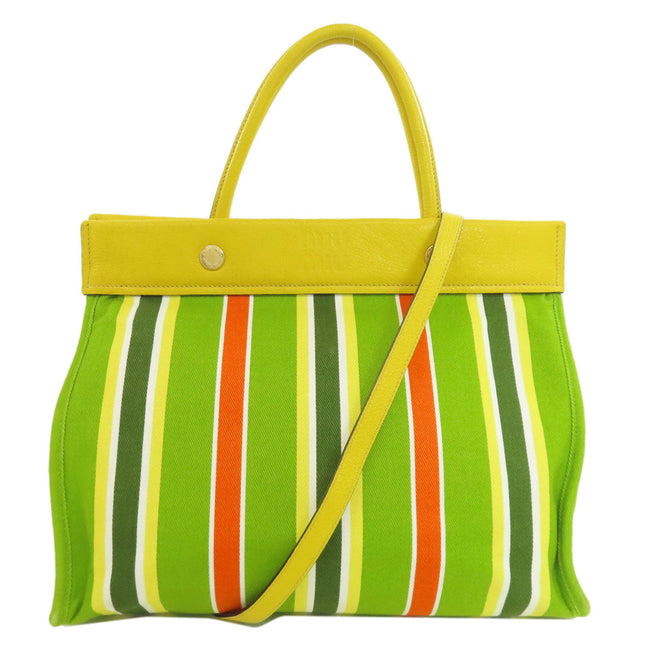 MIUMIU Pre-Owned Striped Bag in Green and Yellow with Adjustable Strap and Top Handle