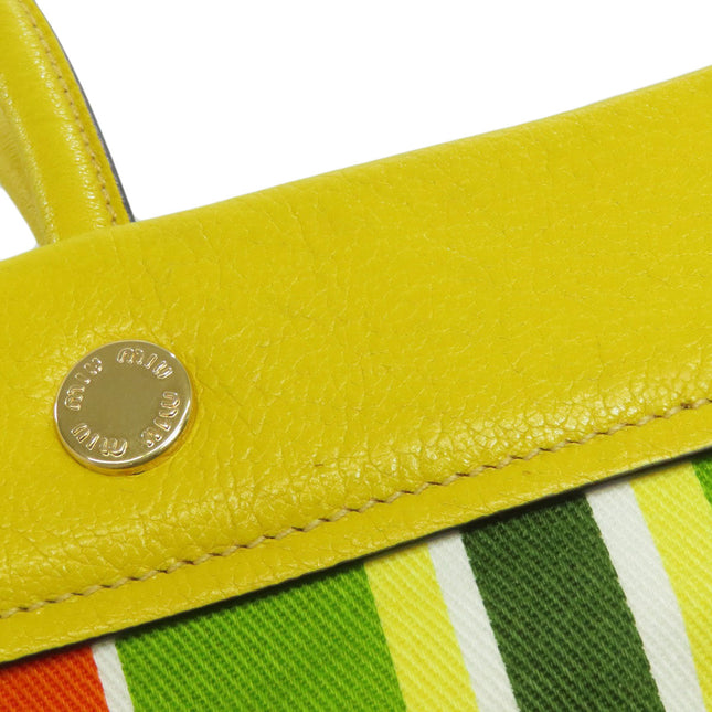 MIUMIU Pre-Owned Yellow Stripe Tote Bag with Durable Fabric and Stylish Design