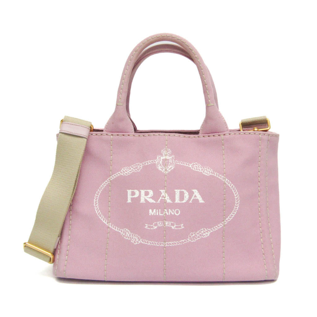 PRADA Pre-Loved Canapa Pink Handbag with Gold Accents and Removable Strap