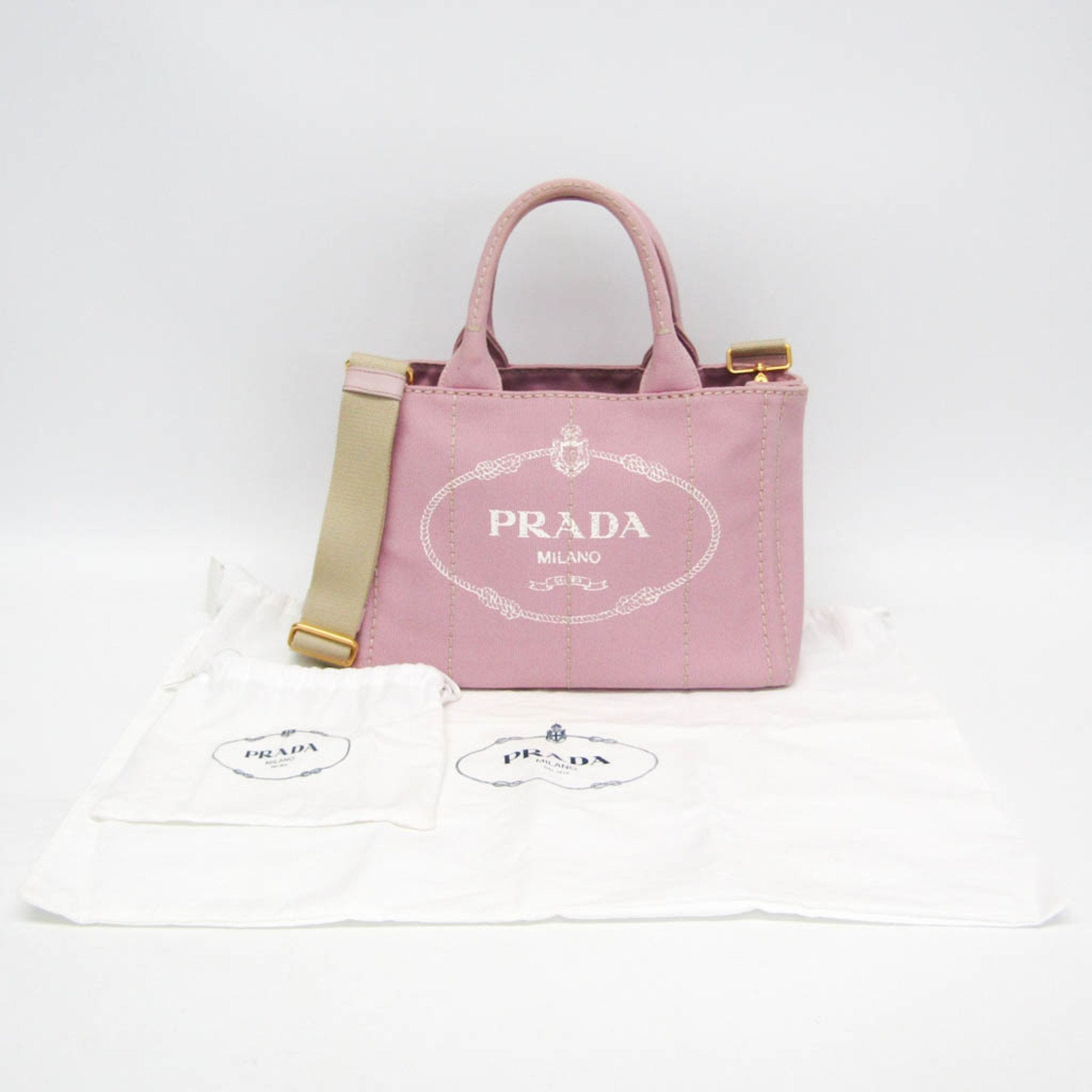 PRADA Pre-Loved Canapa Pink Tote Bag with Adjustable Strap and Dust Bag