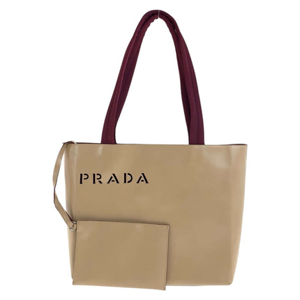 PRADA pre-owned tote bag in beige with maroon straps and a detachable small pouch