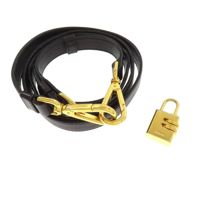 PRADA pre-owned leather bag strap with gold-tone hardware and lock for stylish accessory upgrades