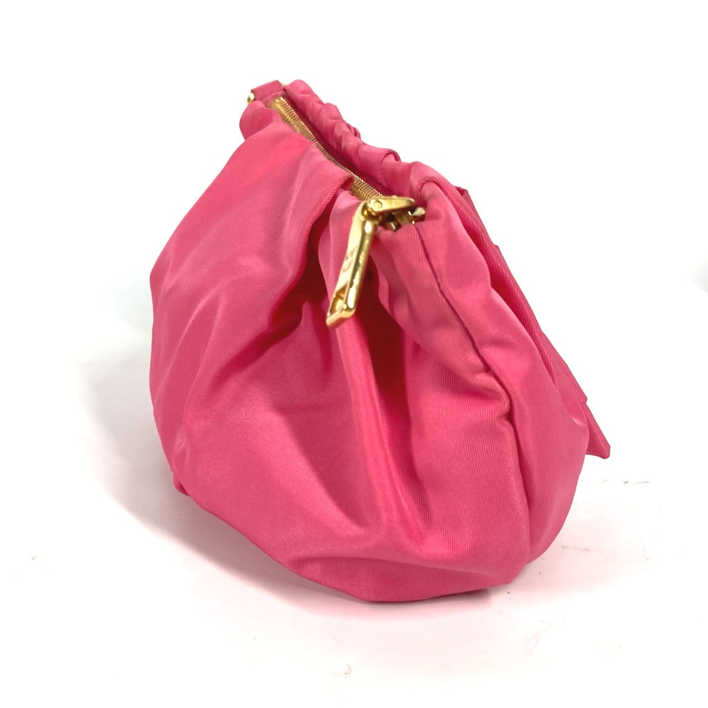 PRADA vintage pink clutch bag with a stylish gathered design and gold zipper closure