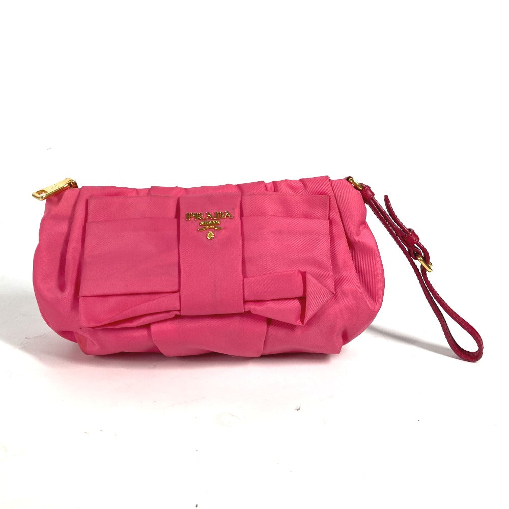 PRADA vintage pink clutch bag with elegant pleated design and wrist strap