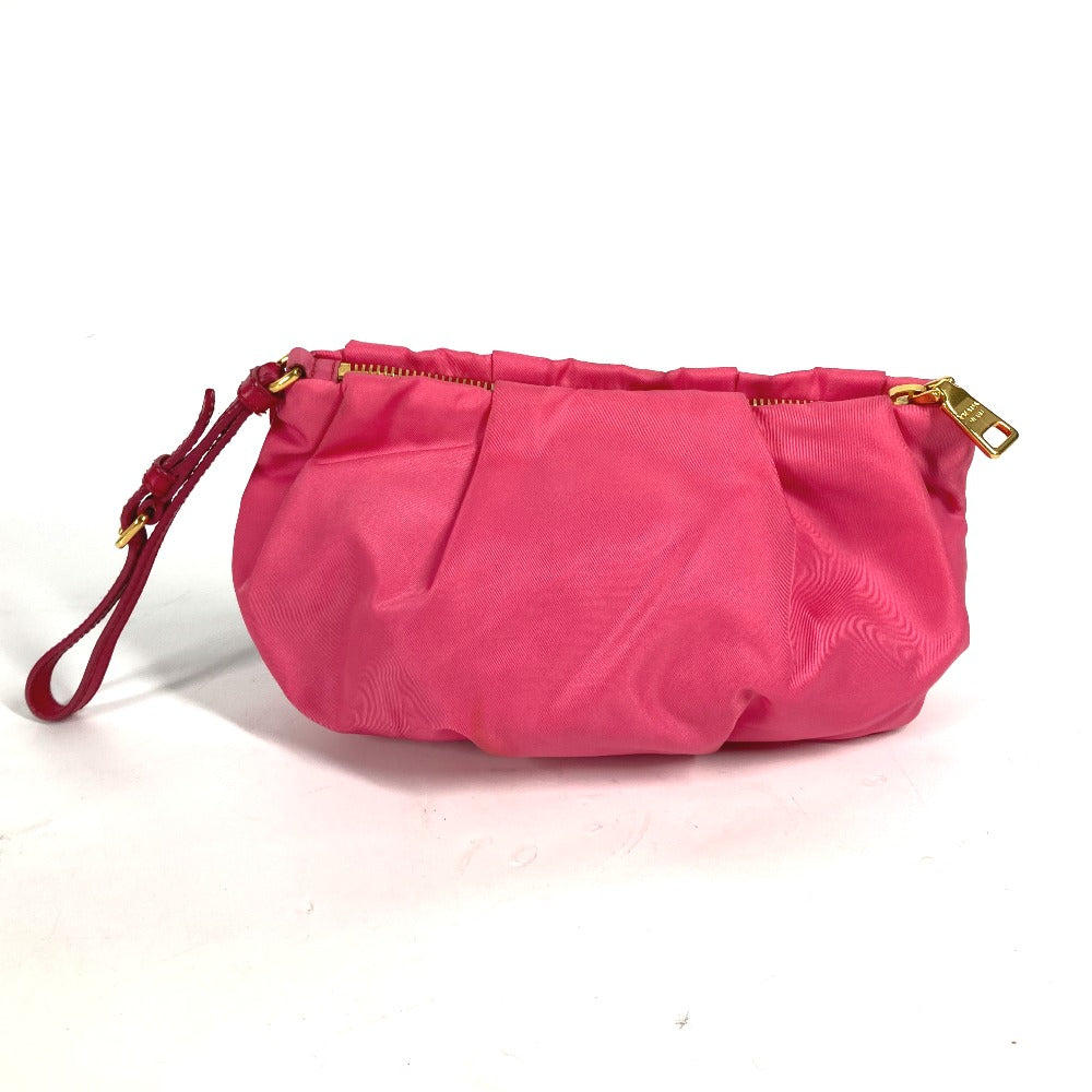 PRADA vintage pink clutch bag with pleated design and gold zipper closure