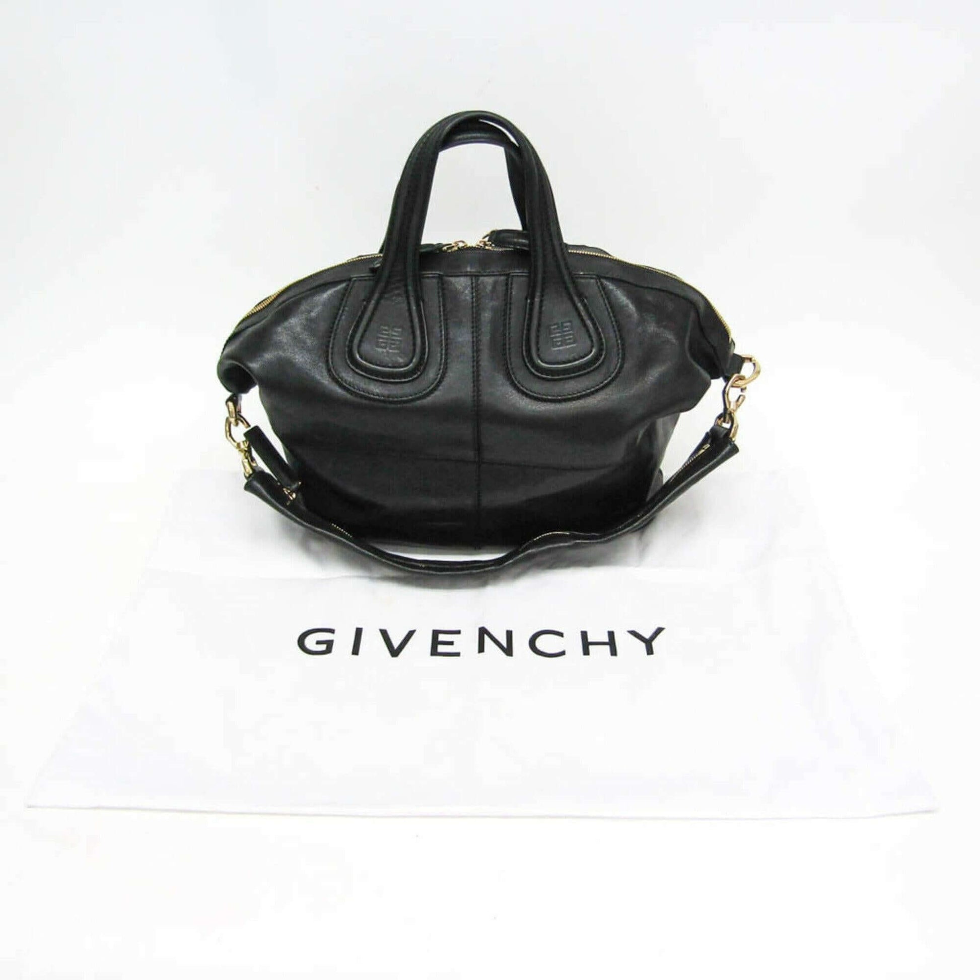 Pre - Loved GIVENCHY Nightingale Leather 2 - Way Bag Black - Mansii