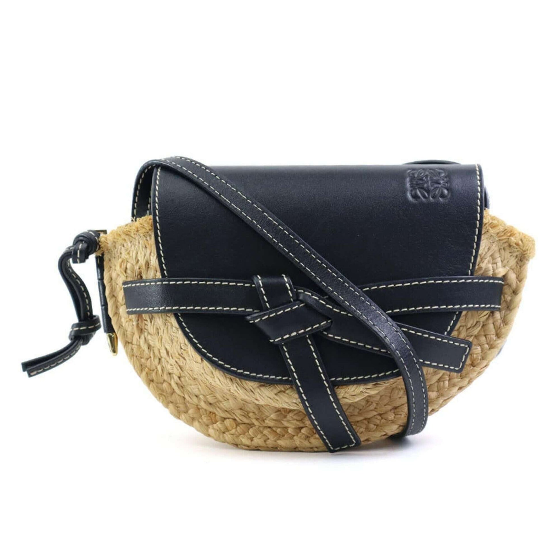 Pre - Loved LOEWE Gate Raffia Leather Beige Black Gold - Mansii