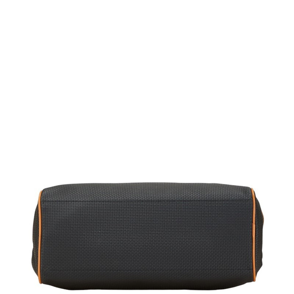 Bottom view of the pre-loved Saint Laurent mini Boston bag with orange accents and textured fabric