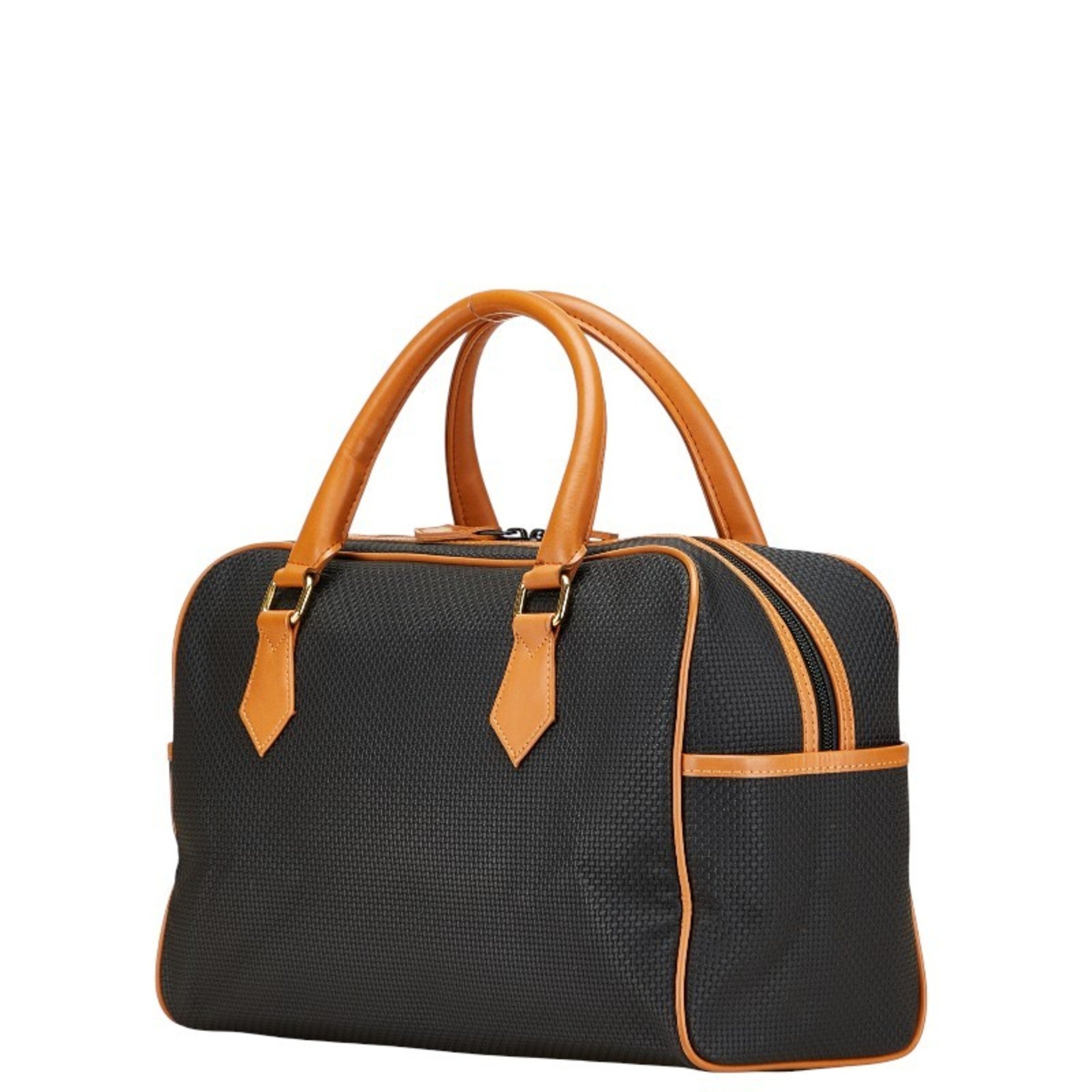 MANSII pre-loved Saint Laurent mini Boston bag in black and tan with zip closure and side pocket