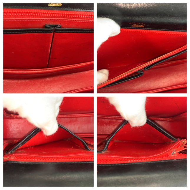 Inside view of a GUCCI pre-owned bag featuring a red interior and multiple compartments