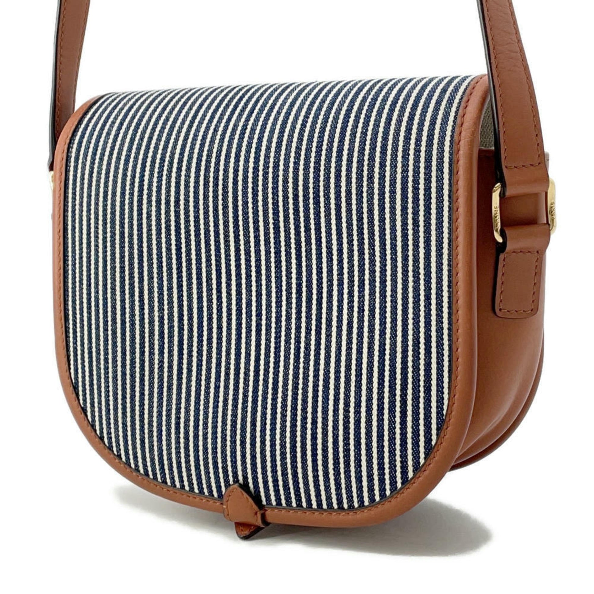 Celine Pre-Owned Saddle Bag with Striped Canvas and Brown Leather Accents for Stylish Everyday Use