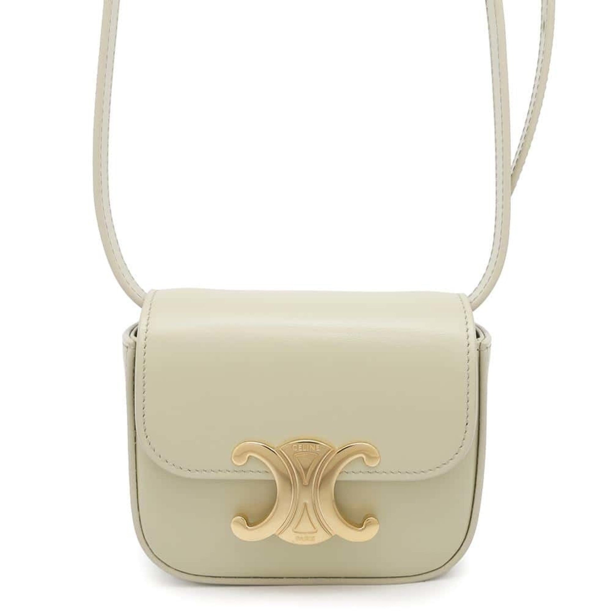 Celine pre-owned crossbody bag in soft beige leather with a gold clasp for stylish everyday use