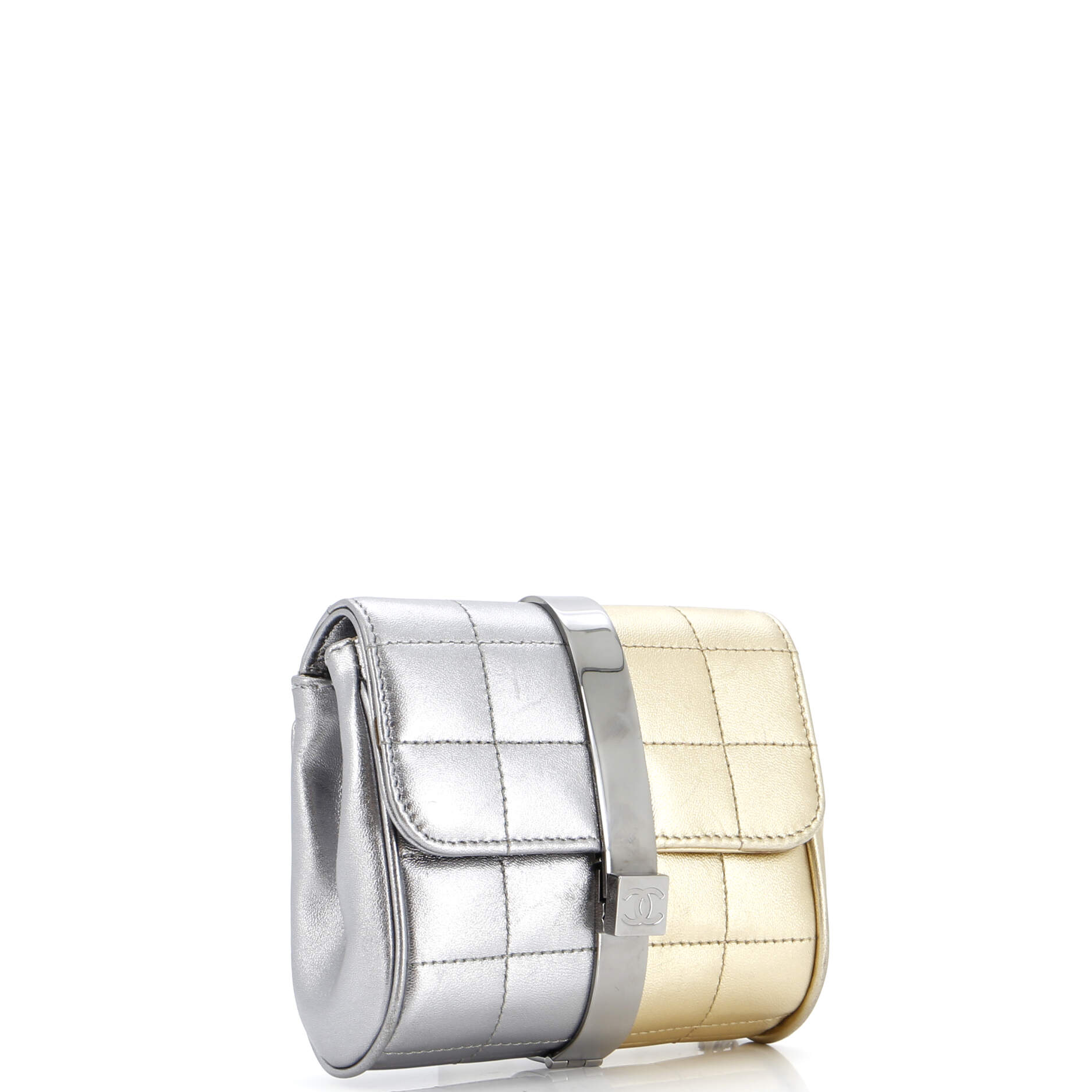 Pre-owned CHANEL wristlet bag in silver and cream with quilted texture and elegant design